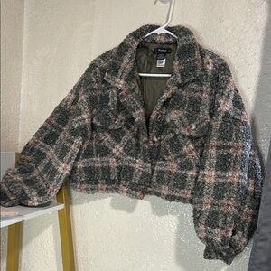 Tonka Women's Plaid Sherpa Jacket - Gray and Pink